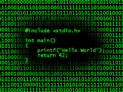 Hello world, image of compiler code, originally from cs.siue.edu