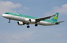 An Aer Lingus Airbus A321 landing at London Heathrow Airport in 2007, via Wikipedia