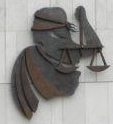 Blind Lady Justice, mural on the wall of the Criminal Courts of Justice, Dublin