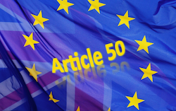 Article 50 plus EU UK flags Brexit mashup, based on pixabay image