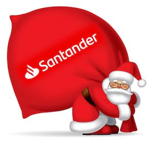 Santa-nder: Santa carrying a sack branded Santander