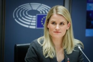 Facebook whistleblower Frances Haugen speaks during Internal Market and Consumer Protection Committee at the European Parliament in Brussels, Belgium, 08 November 2021.